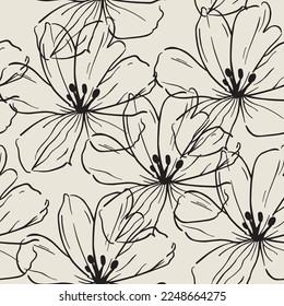 seamless flower aop. all over print. line drawing