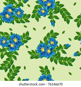 Seamless flower background with forget-me-not and leaves