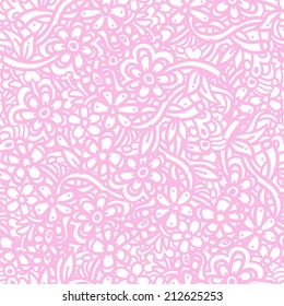 Seamless Flower Background Pattern. One Color Outlines