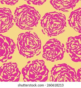 Seamless flower background with pink rose and leaves, element for design, vector illustration.