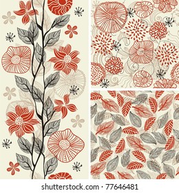  seamless flower background set