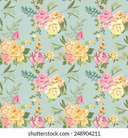 Seamless Flower Background - Shabby Roses - pattern in vector