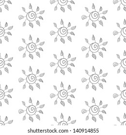 Seamless flower background. Vector illustration for your summer design. Black and white colors.