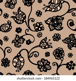 Seamless flower black lace. Vector illustration