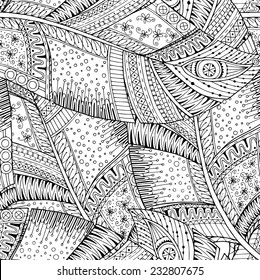 Fondo retro blanco y negro sin soldadura, dibujo manual de doodle en vectores