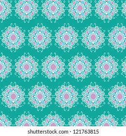 Seamless flower blue retro background pattern in vector./ Flower retro background