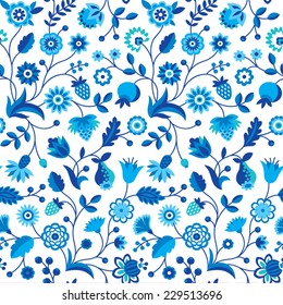 seamless flower blue vector pattern 