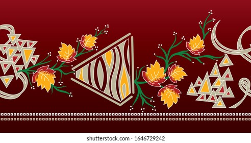 seamless flower  border pattern on background 