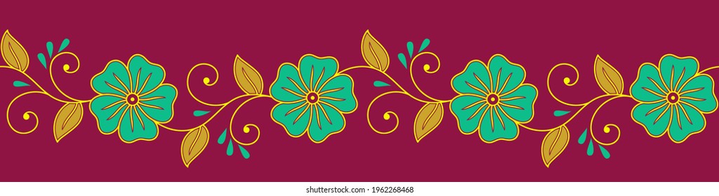 Seamless flower border pattern on background