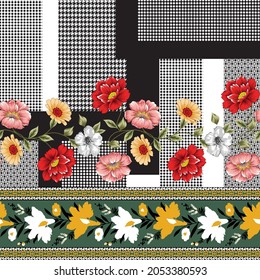 Seamless Flower Border Pattern On Patchwork