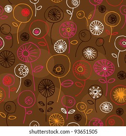 Seamless flower brown retro background pattern in vector