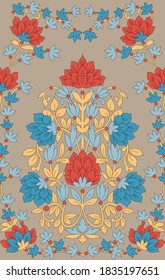 Seamless flower bunch pattern with leaves and background