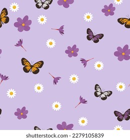 Seamless flower and butterfly pattern. Simpless elements for textile, paper, fabric, background. Vector