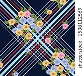 Seamless flower with chex pattern on navy background