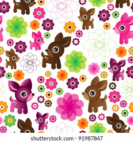 Fondo de ilustración de patrones de ciervos de flores sin soldadura en vectores
