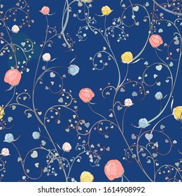 Seamless Flower Design Peony Buds Wallpaper Vintage Art