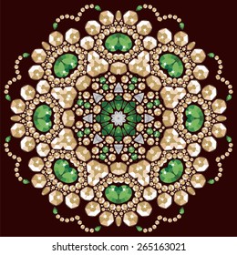 Seamless flower emerald, silver and gold fashion print shine be used for wallpaper, pattern fills, wedding invitations,surface textures, fabric, t-shirt, 
mandala, frame - stock vector