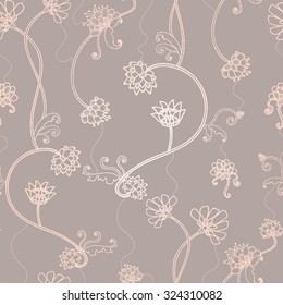 Seamless flower, floral, abstract hand-drawn pattern.
