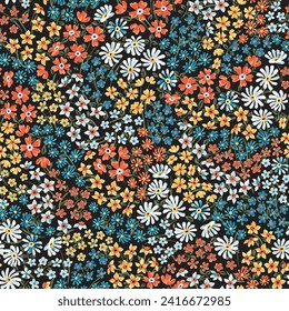 SEAMLESS FLOWER FLORAL DITSY BOTANICAL DAISY MEADOW PAINTED BRUSH STROKE DISTRESSED TEXTILE FABRIC PATTERN SWATCH