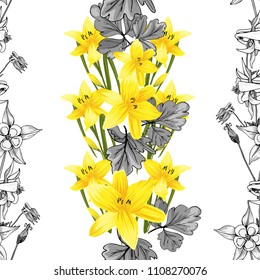 Seamless flower garder liliya pattern. Botany flora decoration. Vector drawing.