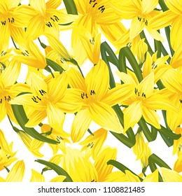 Seamless flower garder liliya pattern. Botany flora decoration. Vector drawing.