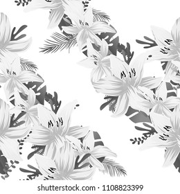 Seamless flower garder liliya pattern. Botany flora decoration. Vector drawing.