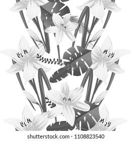 Seamless flower garder liliya pattern. Botany flora decoration. Vector drawing.