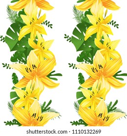 Seamless flower garder liliya pattern. Botany flora decoration. Vector drawing.