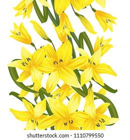 Seamless flower garder liliya pattern. Botany flora decoration. Vector drawing.