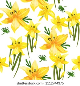 Seamless flower garder liliya pattern. Botany flora decoration. Vector drawing.