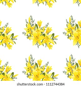 Seamless flower garder liliya pattern. Botany flora decoration. Vector drawing.
