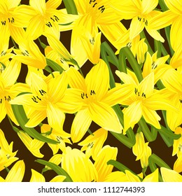 Seamless flower garder liliya pattern. Botany flora decoration. Vector drawing.