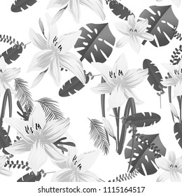 Seamless flower garder liliya pattern. Botany flora decoration. Vector drawing.