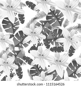 Seamless flower garder liliya pattern. Botany flora decoration. Vector drawing.