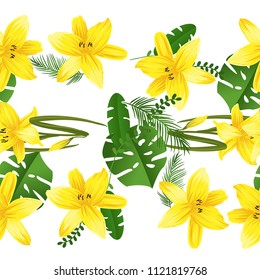 Seamless flower garder liliya pattern. Botany flora decoration. Vector drawing.