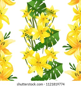 Seamless flower garder liliya pattern. Botany flora decoration. Vector drawing.