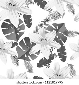 Seamless flower garder liliya pattern. Botany flora decoration. Vector drawing.