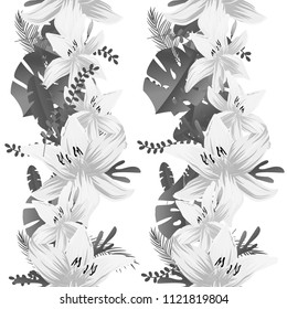 Seamless flower garder liliya pattern. Botany flora decoration. Vector drawing.
