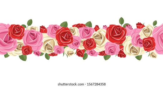 Seamless flower garland vector design illustration isolated on white background