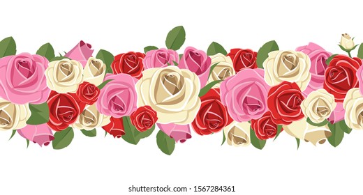 Seamless flower garland vector design illustration isolated on white background