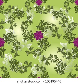 Seamless flower green vector pattern.