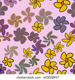 Seamless flower illustrations background abstract, hand drawn. Cartoon style vector graphic.