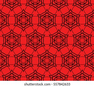 seamless flower lace pattern. abstract vector illustration. black on red. for design invitation, background, wallpaper