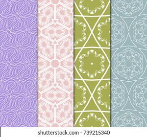 Seamless Flower Lace pattern set. tribal vector illustration. light pastel color. for fashion design, invitation, background, wallpaper