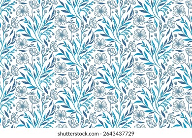seamless flower and leaf drawing in line art pattern style for kitchen fabric pillow covers and women wear textile design

