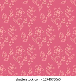 Seamless flower and leaves vector pattern. Vector floral pattern. Vector seamless pattern. Decorative illustration, good for printing.  
Colorful wallpaper vector. Great for label, print, packaging. 