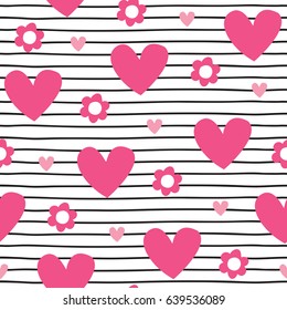 seamless flower and love striped pattern vector illustration