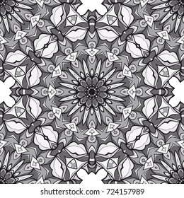 seamless flower mandala pattern. abstract vector illustration. monochrome. for design invitation, background, wallpaper
