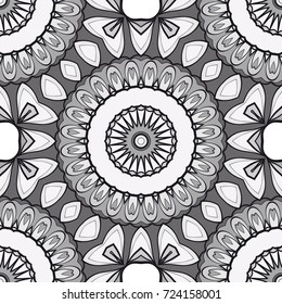 seamless flower mandala pattern. abstract vector illustration. monochrome. for design invitation, background, wallpaper