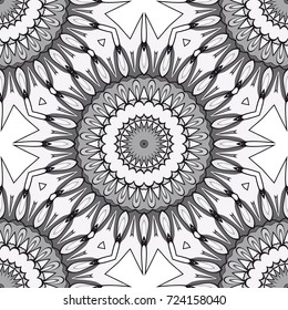 seamless flower mandala pattern. abstract vector illustration. monochrome. for design invitation, background, wallpaper